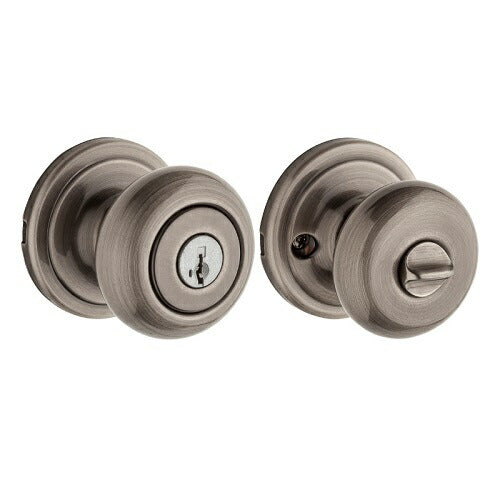 クイックセット(Kwikset)社 ハンコックアンティークニッケル色 ドアノブ トイレ錠 空錠 シリンダー錠 ドア厚30mm対応選択可能